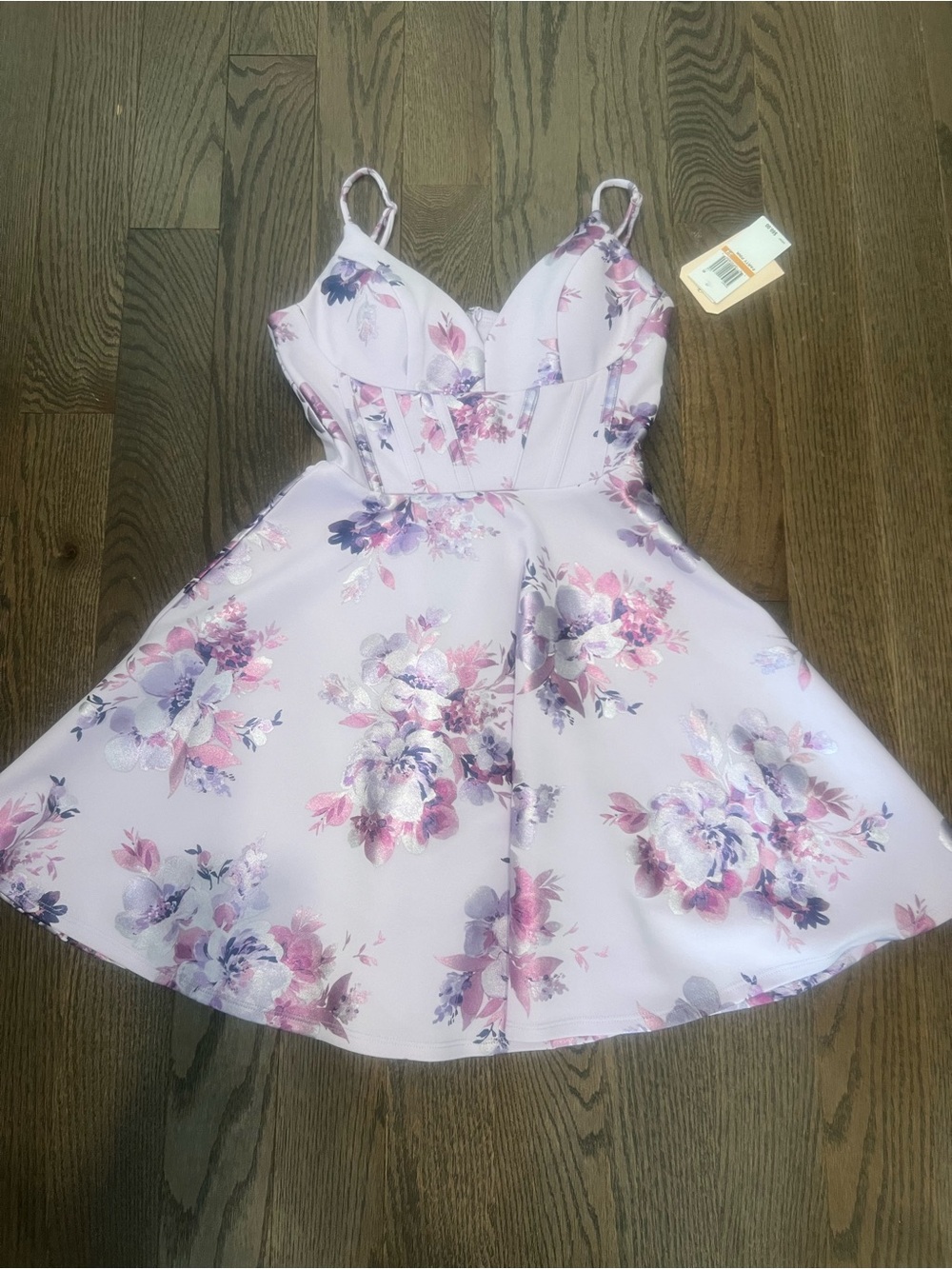City Studio Lilac Floral Fit & Flare Spaghetti-Strap Dress